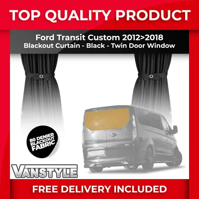 Fits Ford Custom 12>18 Tailored Blackout Denier Fabric Twin Door Curtains Black • £30.59